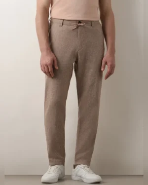 BROWN MID RISE LINEN PANTS